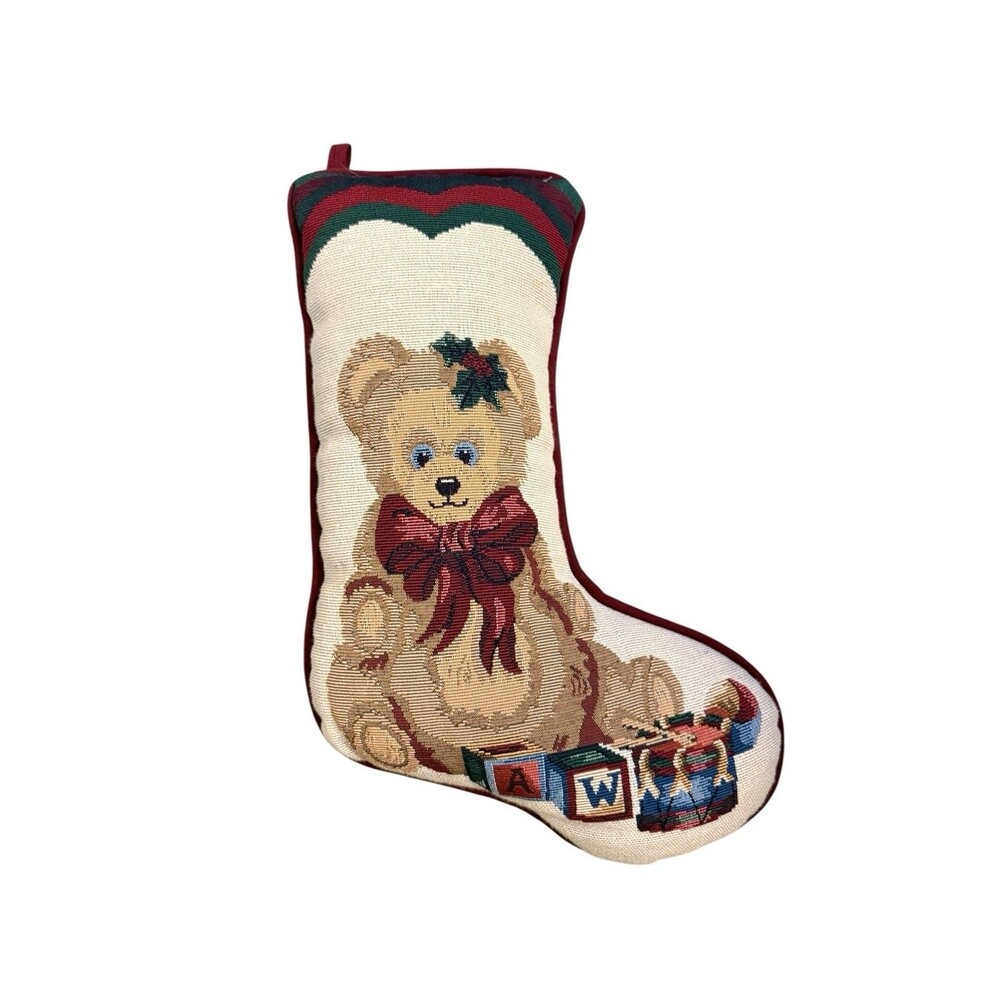 Vintage Christmas‎ Bear Tapestry Stocking Throw Pillow Holiday Decor